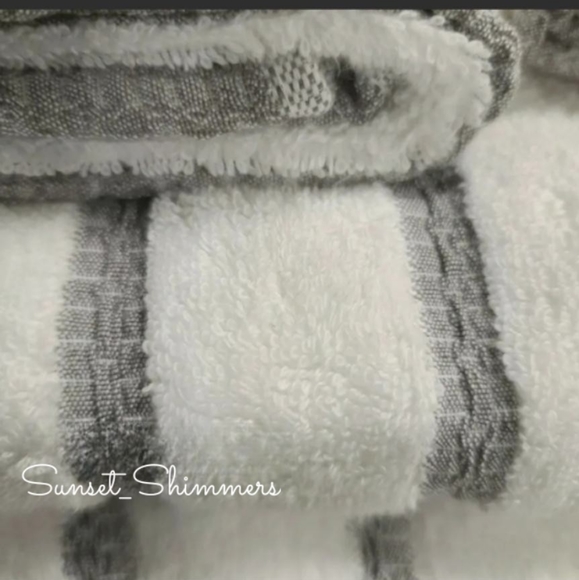 DKNY 6Pc 2 Bath 2 Hand 2 Tip Gray & White Striped 100% Cotton Towel Set New - Picture 3 of 6